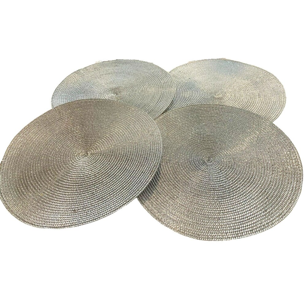 Table Woven Silver Metallic Dining Placemats 15" Round, New, Lot of 4